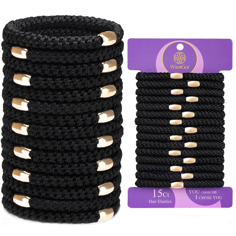 WantGor Hair Ties No Damage Women 15PCS Hair Bands Elastic Scrunchies Ponytail Holders Hair Accessories Braided Head Bands for Womens Thick Hair Black - Image 3