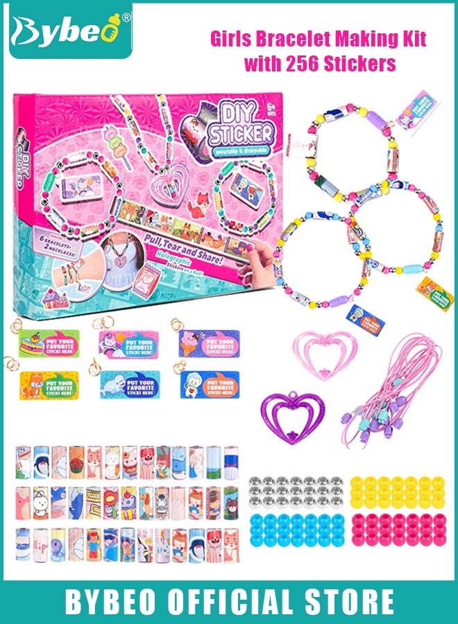 Bybeo Bracelet Making Kit for Girls, Kids Charm Bracelets Kit, DIY Sticker Jewelry Toy, Sticky Roll Bracelet Necklace Gift Kit with 32 Sticker Rolls, 256 Stickers, 6 Charms, 2 Pendants, DIY Arts and Crafts Gifts Toys for Kids 6+ Years - Image 1