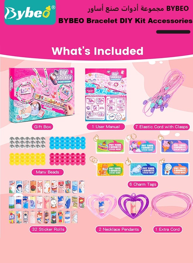 Bybeo Bracelet Making Kit for Girls, Kids Charm Bracelets Kit, DIY Sticker Jewelry Toy, Sticky Roll Bracelet Necklace Gift Kit with 32 Sticker Rolls, 256 Stickers, 6 Charms, 2 Pendants, DIY Arts and Crafts Gifts Toys for Kids 6+ Years - Image 2