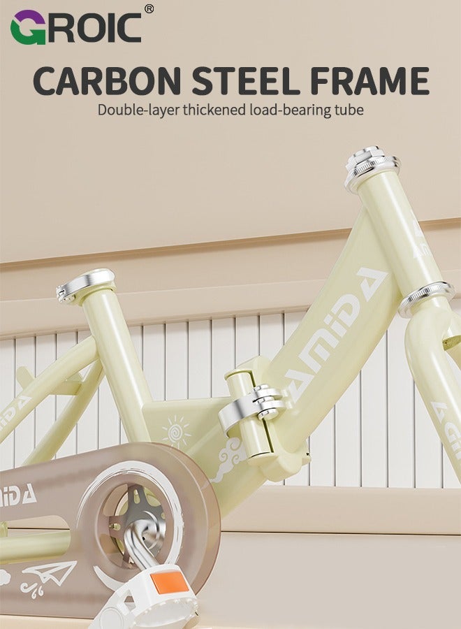 GROIC British Style Folding Kids Bike, 12" Children Bicycle with Basket, Seat Rack, Training Wheels and Dual Handbrakes, Toddler Sport Bicycle for 3+ Years Old Girls Bike Boys Bike - Image 4