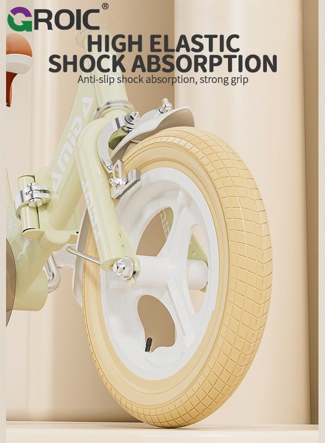 GROIC British Style Folding Kids Bike, 12" Children Bicycle with Basket, Seat Rack, Training Wheels and Dual Handbrakes, Toddler Sport Bicycle for 3+ Years Old Girls Bike Boys Bike - Image 5