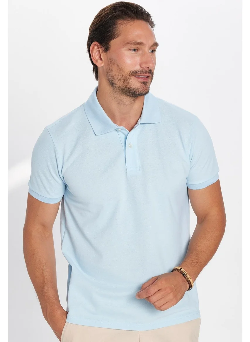 Tudors Men's Slim Fit Slim Fit Cotton Light Blue Polo Neck T-Shirt