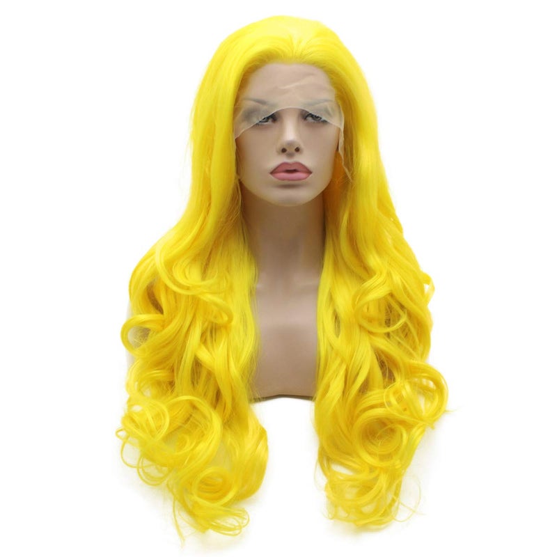 Lushy Lushy Wavy Long 26inch Golden Wig Heavy Density Heat Resistant Realistic Synthetic Lace Front Wig 