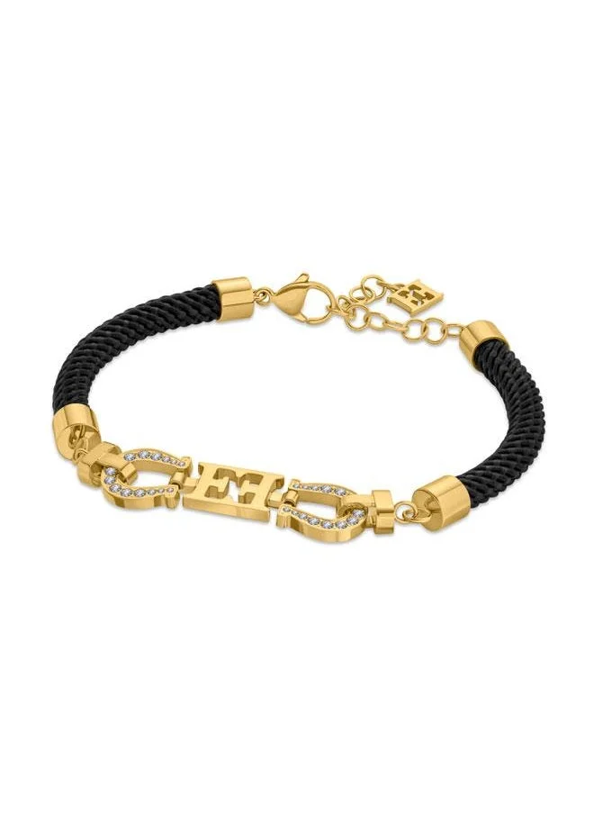 ESCADA Zoe Black Leather Bracelet with Logo and Horseshoe Charms Luxurious and Fortunate Design