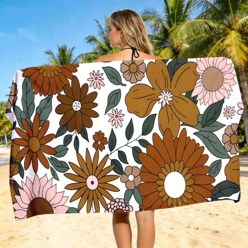 Floral Design Beach Towel 70x150cm Soft Quick Drying Absorbent Lightweight Polyester For Swimming Camping Surfing - Image 1