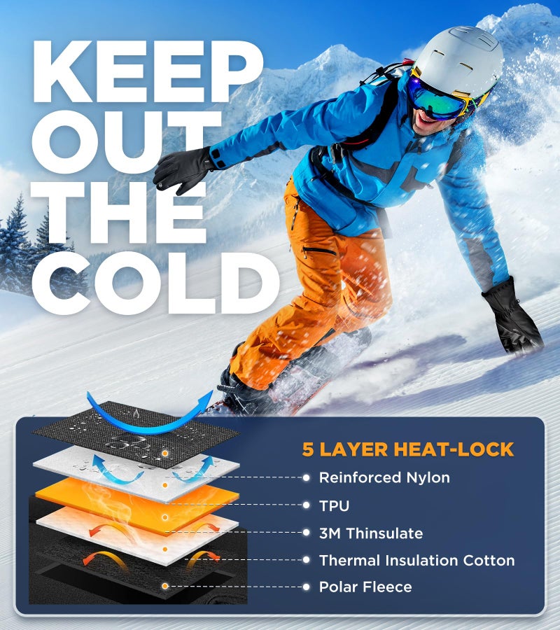 UMEWARM -10â„‰ Waterproof Winter Gloves Men, Touchscreen Fingers Snow Ski Gloves Women, 5-Layer Touch Screen Cold Weather Gloves - Image 2