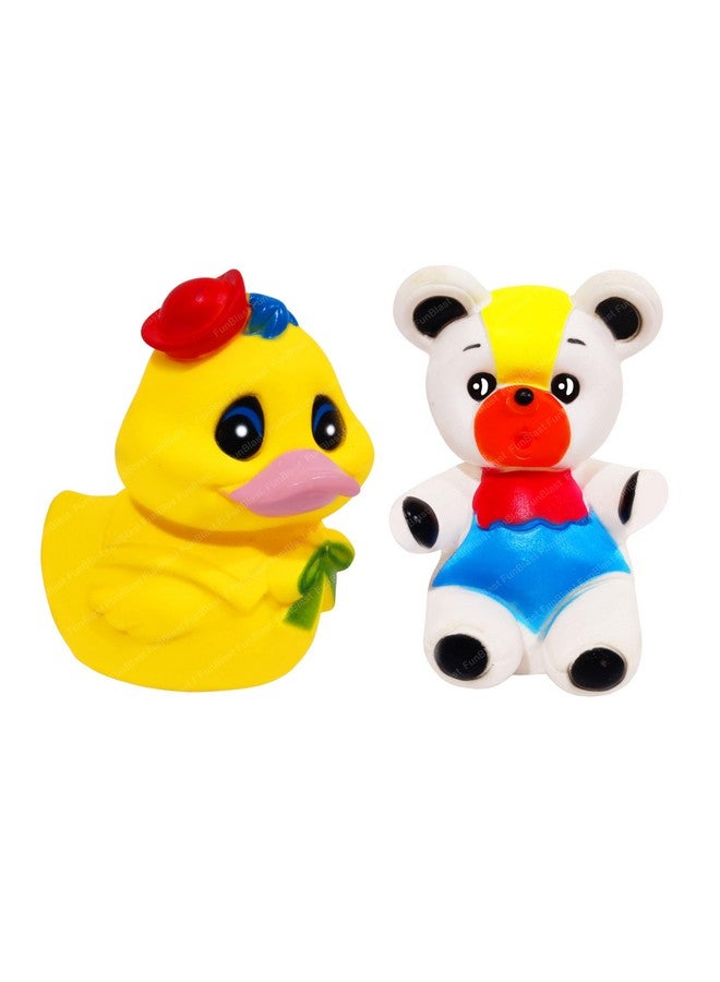 فنبلاست ألعاب استحمام على شكل بطة ودب من فن بلاست للأطفال غير سامة - عبوة من قطعتين - ألعاب استحمام ملونة على شكل حيوانات للأطفال الصغار، لعبة استحمام بالضغط على حوض الاستحمام للأطفال - Image 1