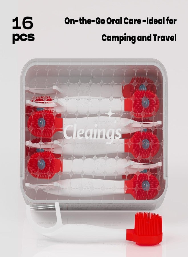 cleaings مجموعة فرشاة أسنان صغيرة للاستخدام مرة واحدة مع معجون أسنان وخيط تنظيف الأسنان - مستلزمات سفر محمولة للنساء والرجال، مثالية للتخييم والرحلات البرية والإجازات، 16 قطعة - بنكهة النعناع القوية (عبوة واحدة) - Image 4