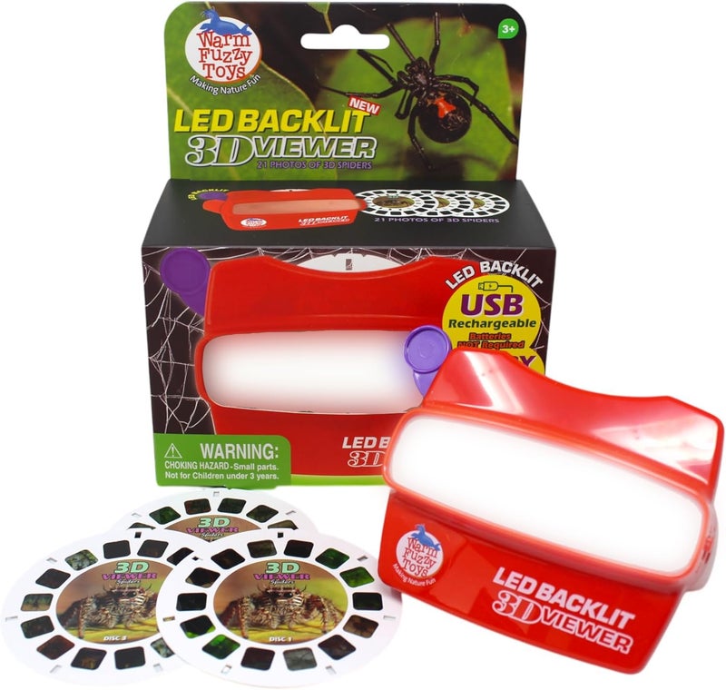 WARM FUZZY Toys LED Backlit 3D Viewer Spiders New 2025 USBC Rechargeable Slide Viewer for Kids Adults Includes 3 Reels with 21 HD 3D Images PatentPending Retro Toy No Light Source Needed - Image 3