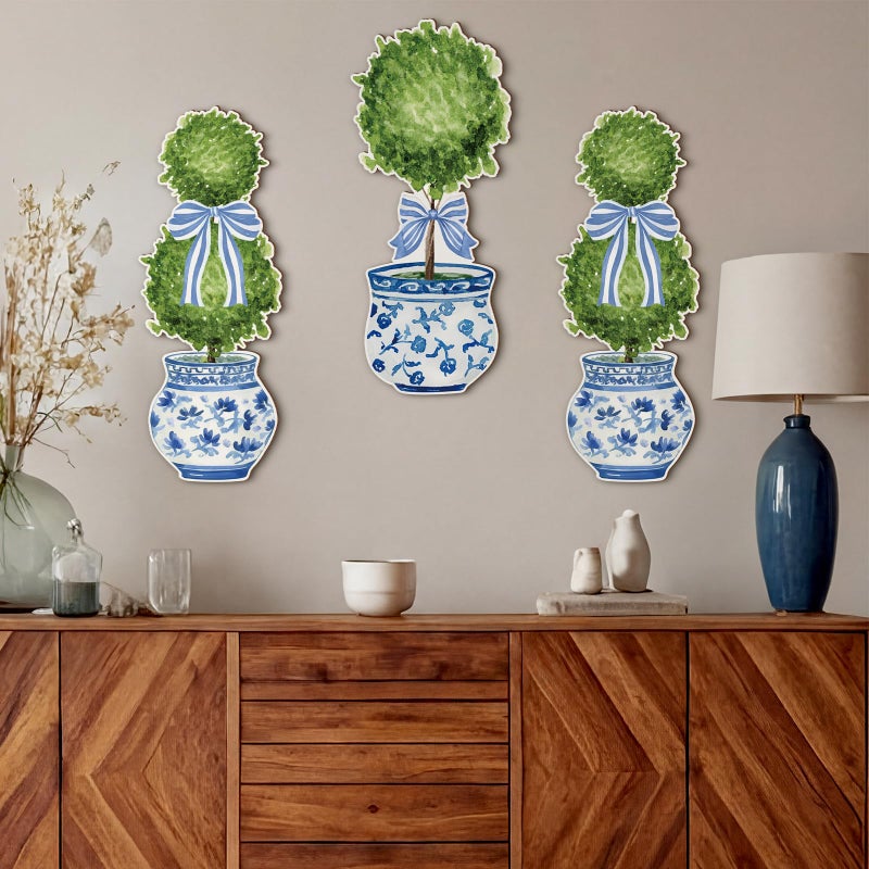 Yinder 3 Pcs Chinoiserie Bonsai Wall Hanger Decor Sign Rustic Topiary Wooden Hanger Wall Plaque Decor Vintage Farmhouse Decoration for Kitchen Living Dinning Room Bedroom 15.7 in - Image 3