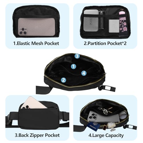 VOROLO Waist Pack for Running Fanny Pack for Women and Men Gift Crossbody Belt Bag Bum Bag with Adjustable Strap for Sports for Men and Women Black with rope - Image 3