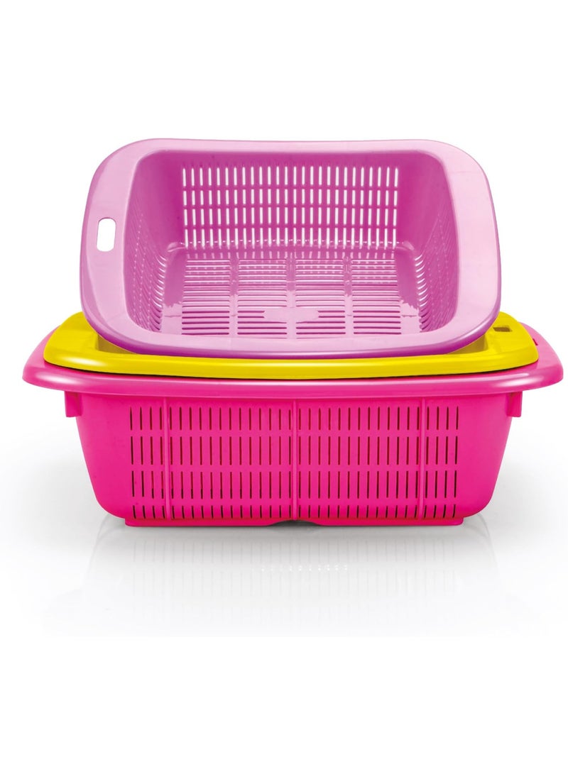 El Watania National Plastic Roma Square Vegetable Strainer, 3 Pieces, 35 cm Length x 27 cm Width, Multiple Colors, 6222011761112 - Image 1