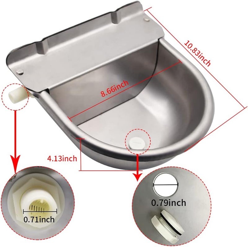 MODUODUO Automatic Horse Waterer Large Livestock Water Bowl 1.35Gal Stainless Steel Trough for Cattle Cow Pig Sheep Pet Dog - Image 3
