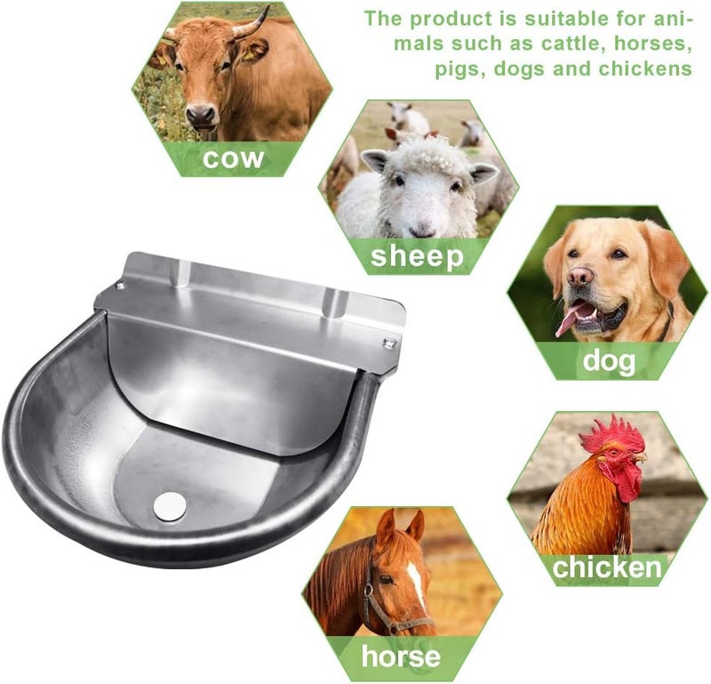 MODUODUO Automatic Horse Waterer Large Livestock Water Bowl 1.35Gal Stainless Steel Trough for Cattle Cow Pig Sheep Pet Dog - Image 2