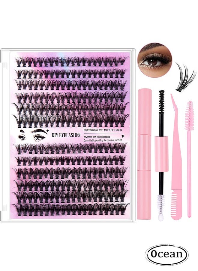 أوشن مجموعة رموش كاذبة , 30D + 40D رموش مجموعات رموش تمديدات , DIY رموش فردية ذاتية اللاصقة رموش كاذبة , طبيعية مظهر 3D تأثير رموش فردية سوداء رموش كاذبة مع غراء رموش - Image 1