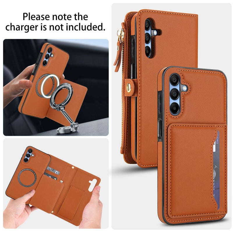 إيروريكس جراب هاتف جلدي متعدد الوظائف قابل للفصل مع حبل لهاتف Samsung Galaxy A56 5G (بني) - Image 3