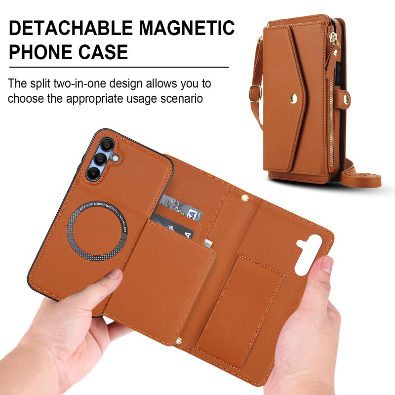 إيروريكس جراب هاتف جلدي متعدد الوظائف قابل للفصل مع حبل لهاتف Samsung Galaxy A56 5G (بني) - Image 2