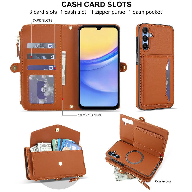 إيروريكس جراب هاتف جلدي متعدد الوظائف قابل للفصل مع حبل لهاتف Samsung Galaxy A56 5G (بني) - Image 4