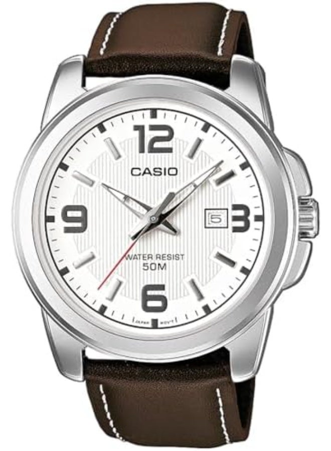 Casio Men's Watch - MTP-1314L-7AVDF White Dial, Brown Band - Image 1