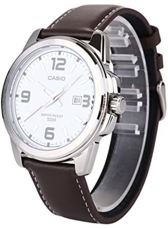 Casio Men's Watch - MTP-1314L-7AVDF White Dial, Brown Band - Image 2