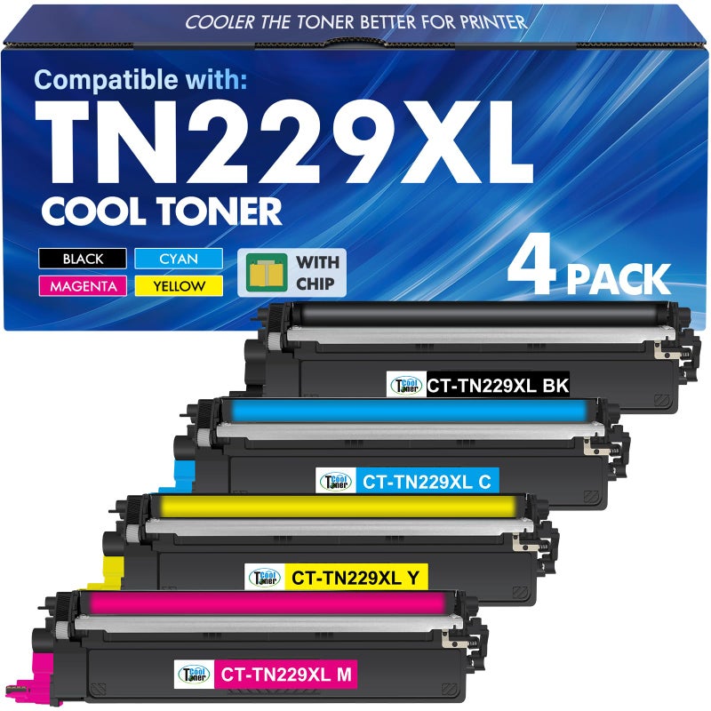 Cool Toner TN229 TN229XL Toner Cartridges MFC-L3780CDW MFC-L3720CDW: Compatible for Brother HL-L3280CDW HL-L3220CDW HL-L3300CDW HL-L3295CDW TN 229 229XL TN-229XL TN-229 229XL Toner Cartridges 4 Pack Printer - Image 1