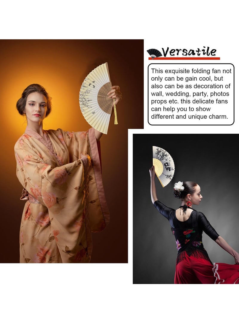 Generic Folding Hand Fans, Bamboo Handheld Silk Fans - Chinese Vintage Style Handheld Silk Folding Fan with Silk Storage Bag for Birthday Wedding Party Decoration (Grey-panda)  - Image 2