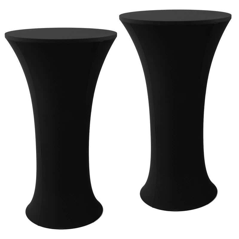 Jeloris 2 PCS 24x43 Inch Black Round Cocktail Table Cover Stretchable Elastic Spandex Tablecloth Fitted for Party Wedding Banquet and Bar