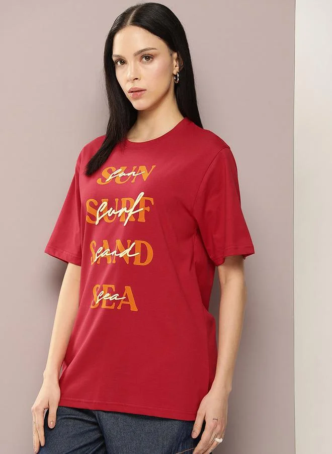 Dillinger Oversized Sun, Surf, Sand, Sea Slogan Print T-Shirt by Styli