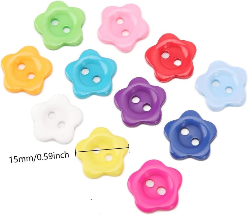 Luckam 100 قطعة أزرار زهور من الراتنج، أزرار ثنائية الثقوب، أزرار مصنوعة يدويًا، أزرار للحياكة والأشغال اليدوية، أزرار زهور ملونة متنوعة بكميات كبيرة لتزيين الملابس (لون عشوائي) - Image 4