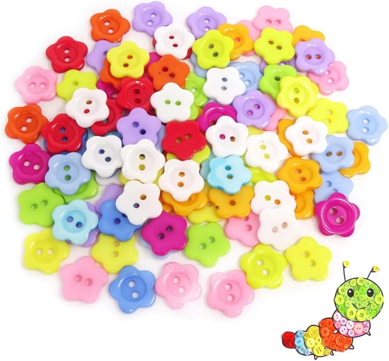 Luckam 100 قطعة أزرار زهور من الراتنج، أزرار ثنائية الثقوب، أزرار مصنوعة يدويًا، أزرار للحياكة والأشغال اليدوية، أزرار زهور ملونة متنوعة بكميات كبيرة لتزيين الملابس (لون عشوائي) - Image 1