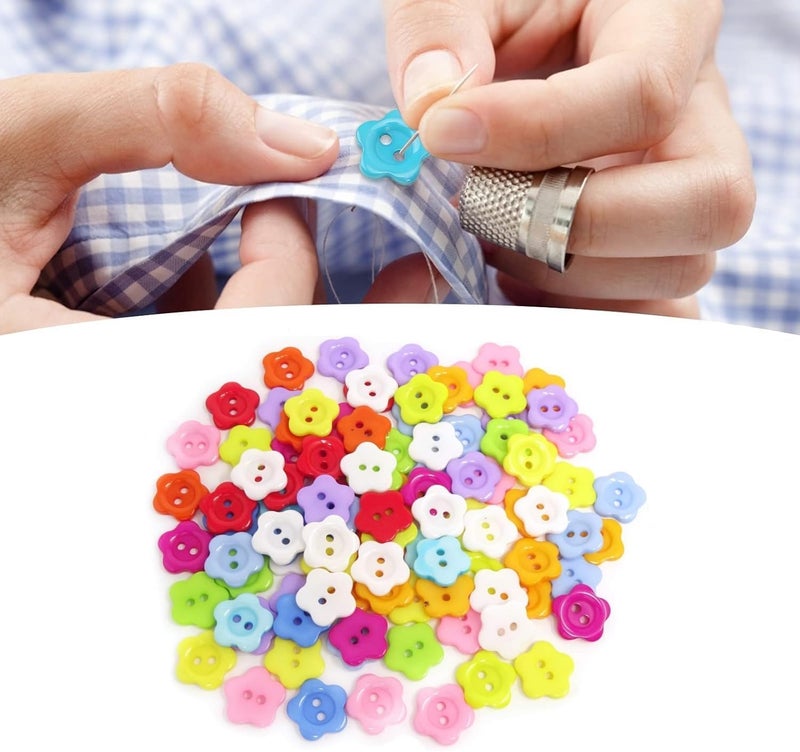 Luckam 100 قطعة أزرار زهور من الراتنج، أزرار ثنائية الثقوب، أزرار مصنوعة يدويًا، أزرار للحياكة والأشغال اليدوية، أزرار زهور ملونة متنوعة بكميات كبيرة لتزيين الملابس (لون عشوائي) - Image 2