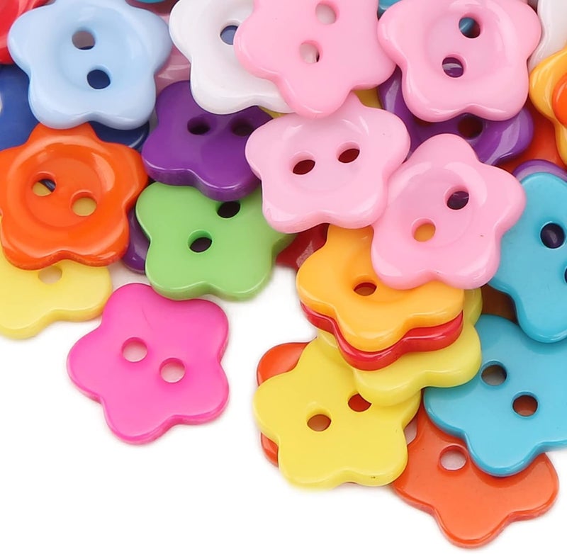 Luckam 100 قطعة أزرار زهور من الراتنج، أزرار ثنائية الثقوب، أزرار مصنوعة يدويًا، أزرار للحياكة والأشغال اليدوية، أزرار زهور ملونة متنوعة بكميات كبيرة لتزيين الملابس (لون عشوائي) - Image 5