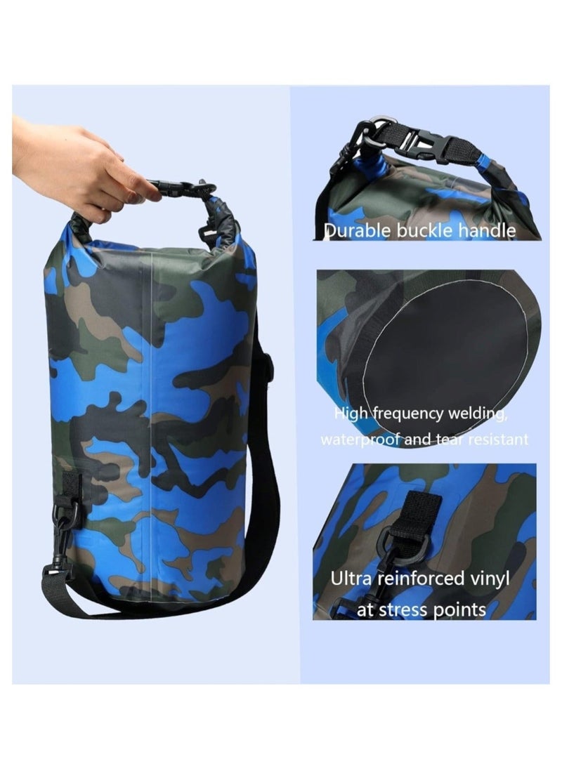 Huitich 15L Camouflage Royal Blue Double-Strap Waterproof Outdoor Sport PVC Bag - Image 2