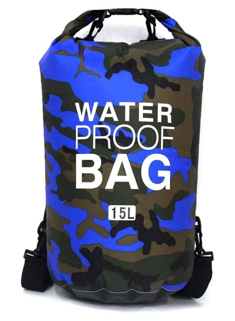 Huitich 15L Camouflage Royal Blue Double-Strap Waterproof Outdoor Sport PVC Bag - Image 1