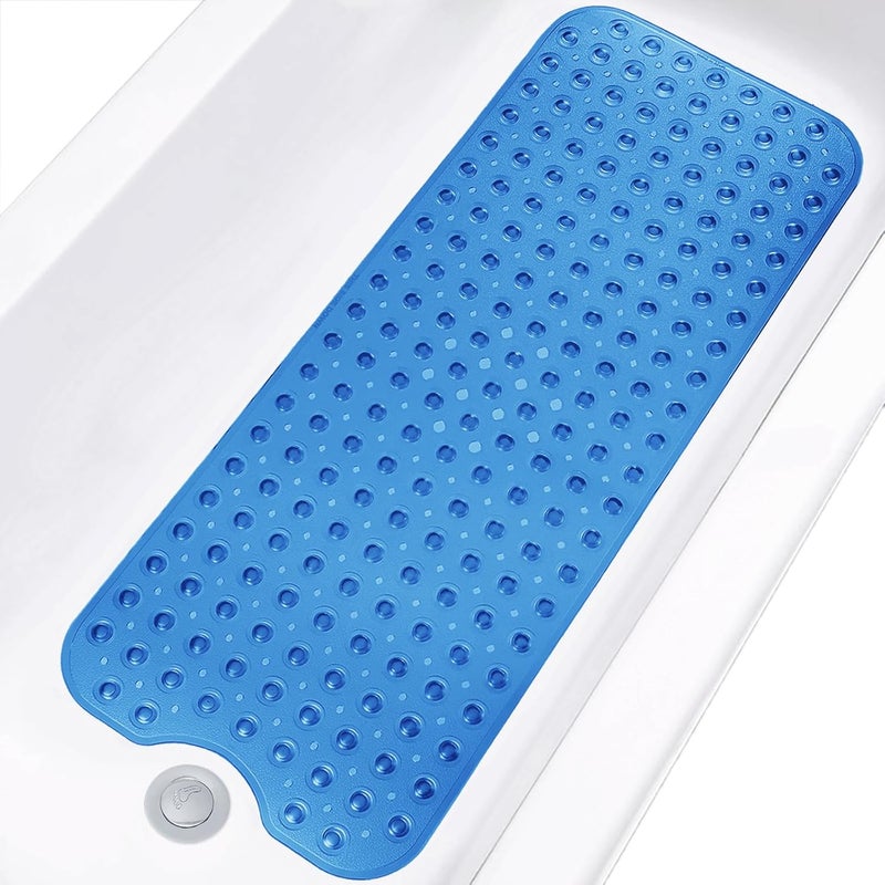 Linoows Bathtub and Shower Mats, Extra Long Non-Slip Bath Tub Mat 39 x 16 Inch, Machine Washable Bathmat with Suction Cups & Drain Holes for Bathroom Floor, Clear Royal Blue - Image 1