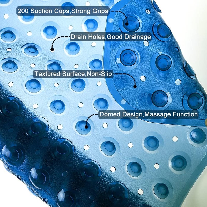 Linoows Bathtub and Shower Mats, Extra Long Non-Slip Bath Tub Mat 39 x 16 Inch, Machine Washable Bathmat with Suction Cups & Drain Holes for Bathroom Floor, Clear Royal Blue - Image 3