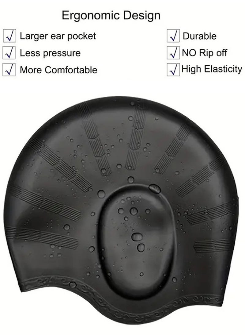 Wave Waterproof Swimming Cap For Long And Short Hairs - Premium Quality Silicone With Ear Pocket and Comfortable Sealing - Durable And Flexible Pool Bathing Hat For Children, Women And Men - Image 4