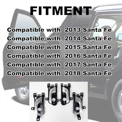 Cheriezing Inside Interior Door Handle Compatible with Santa Fe 20132018 Front Rear Left Driver and Right Passenger Side Black House Silver Lever Silver Knob Set of 4 - Image 3
