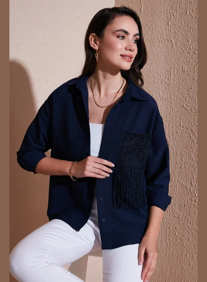 Lela Lela Regular Fit Laced Pocket Detailed Long Sleeve Shirt Women's SHIRT 6773215