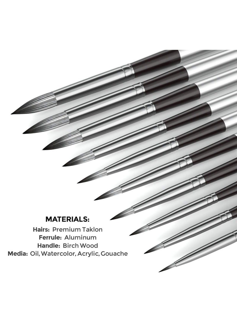 Artist Watercolor Paint Brushes, 10 PCS Round Pointed Tip Paint Brushes Set for Water Color, Acrylic Oil, Gouache, Ink, Detail, Tempera, By Number Model Art Paintbrush - Image 4