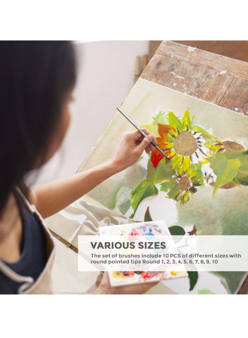 Artist Watercolor Paint Brushes, 10 PCS Round Pointed Tip Paint Brushes Set for Water Color, Acrylic Oil, Gouache, Ink, Detail, Tempera, By Number Model Art Paintbrush - Image 5