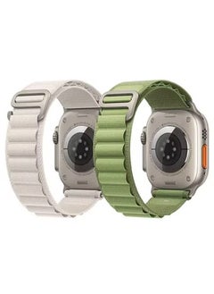2Pack for Apple Watch Alpine Loop Band 49mm/45mm/44mm Nylon Woven Sport Strap Compatible with iWatch Series 8/Ultra/7/SE/6/5/4/3/2/5 White/Green