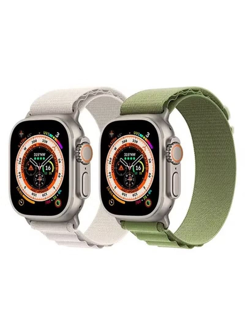 IAF - 2Pack for Apple Watch Alpine Loop Band 49mm/45mm/44mm Nylon Woven Sport Strap Compatible with iWatch Series 8/Ultra/7/SE/6/5/4/3/2/5 White/Green - Image 1