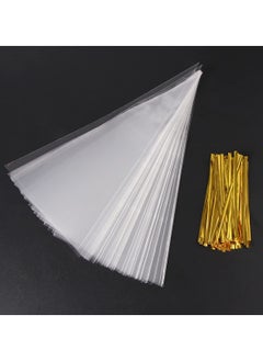 Cuken 100 Piece Clear Cone Cellophane Bags, DIY Gift Bags with Gold Twist Ties, Triangle Bags for Candies Cookies Snacks  - Image 5