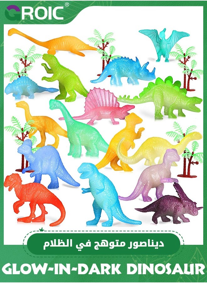 GROIC 16PCS Glow in Dark Mini Dinosaur Figures for Kids,Party Favors Supplies,Dino Cupcake Topper Goodie Gift,Mini Dinosaurs,Party Favor Cup Cake Topper Goodie Bag  - Image 1