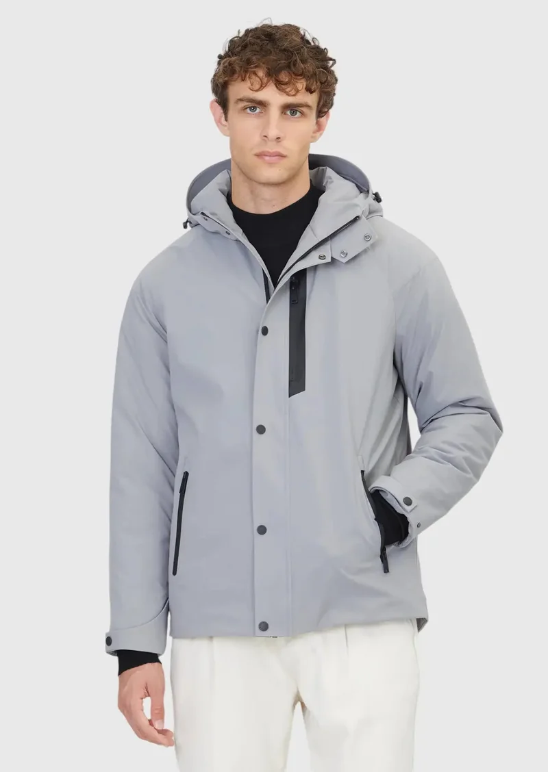 رامسي معطف منسوج كاجوال بغطاء رأس، رمادي فاتح، بقصة عادية