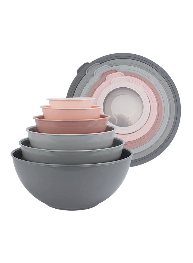 كوك ويذ كولرز أوعية خلط COOK WITH COLOR بأغطية TPR - مجموعة من 12 قطعة من أوعية التعشيش البلاستيكية تتضمن 6 أوعية تحضير و6 أغطية، مجموعة أوعية خلط آمنة للاستخدام في الميكروويف (وردي متدرج) - Image 1