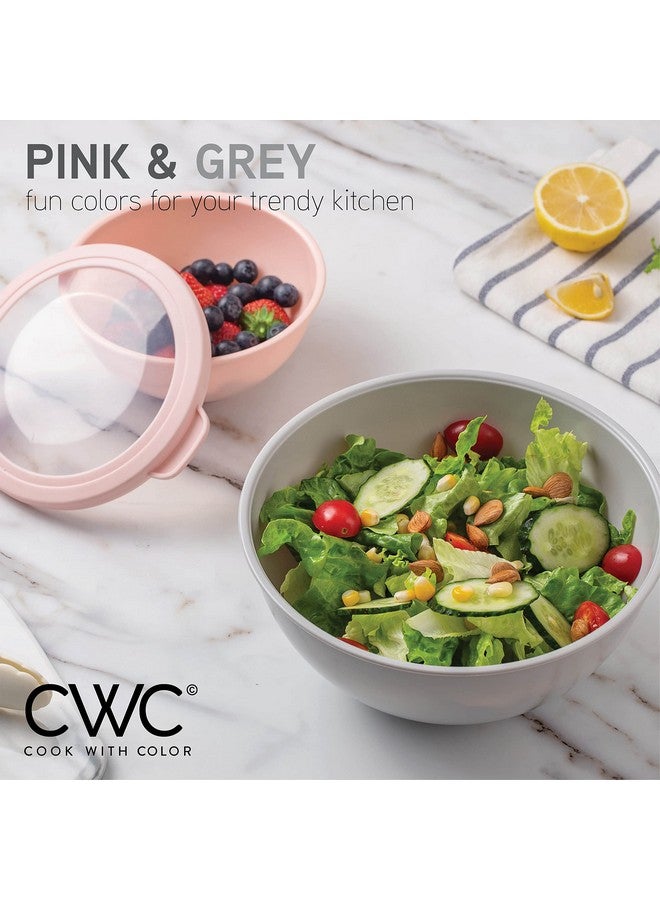 كوك ويذ كولرز أوعية خلط COOK WITH COLOR بأغطية TPR - مجموعة من 12 قطعة من أوعية التعشيش البلاستيكية تتضمن 6 أوعية تحضير و6 أغطية، مجموعة أوعية خلط آمنة للاستخدام في الميكروويف (وردي متدرج) - Image 3
