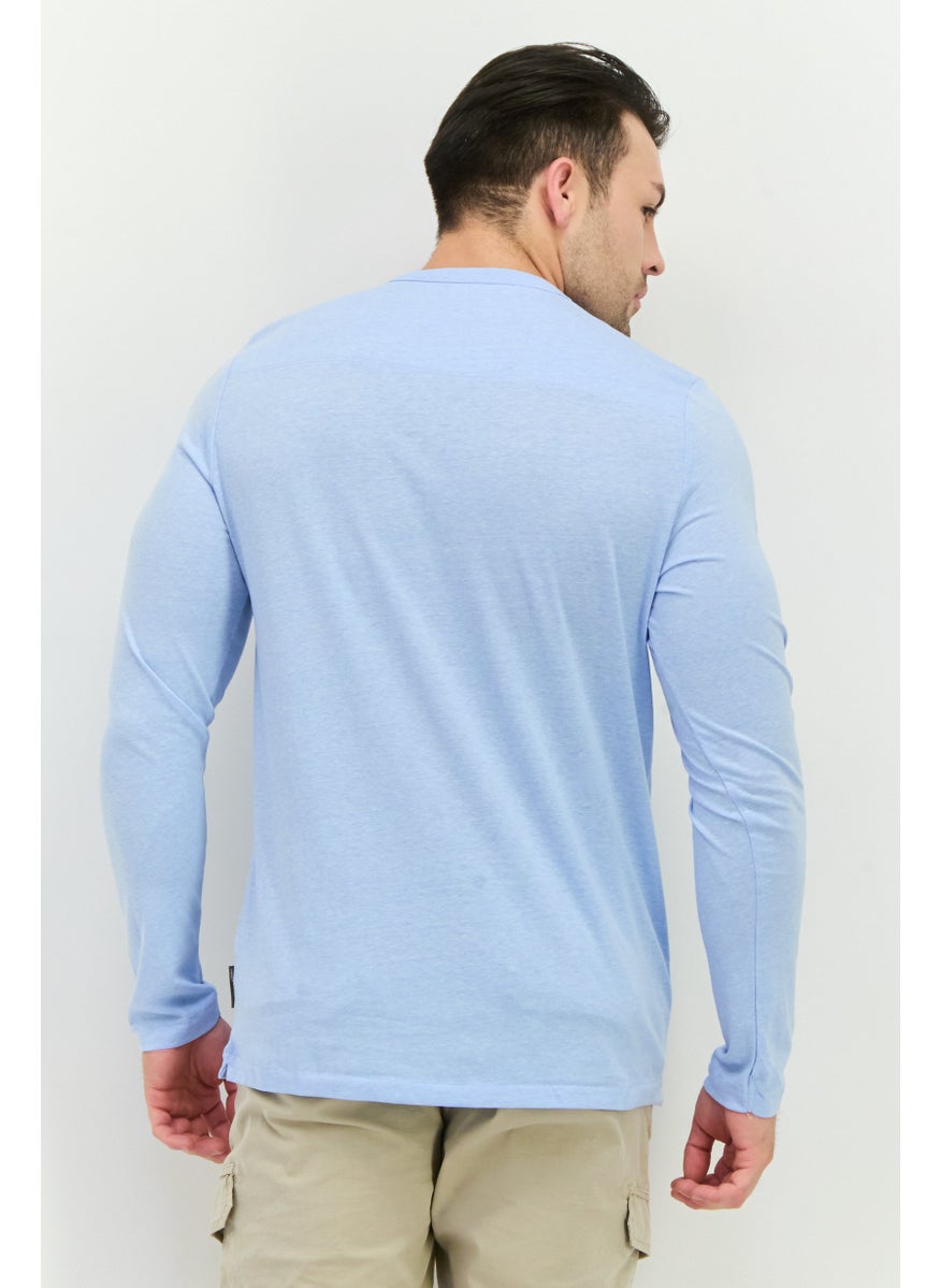 French Connection Men Crew Neck Long Sleeves Brand Logo Front Pocket T-Shirt, Sky Blue  - Image 3