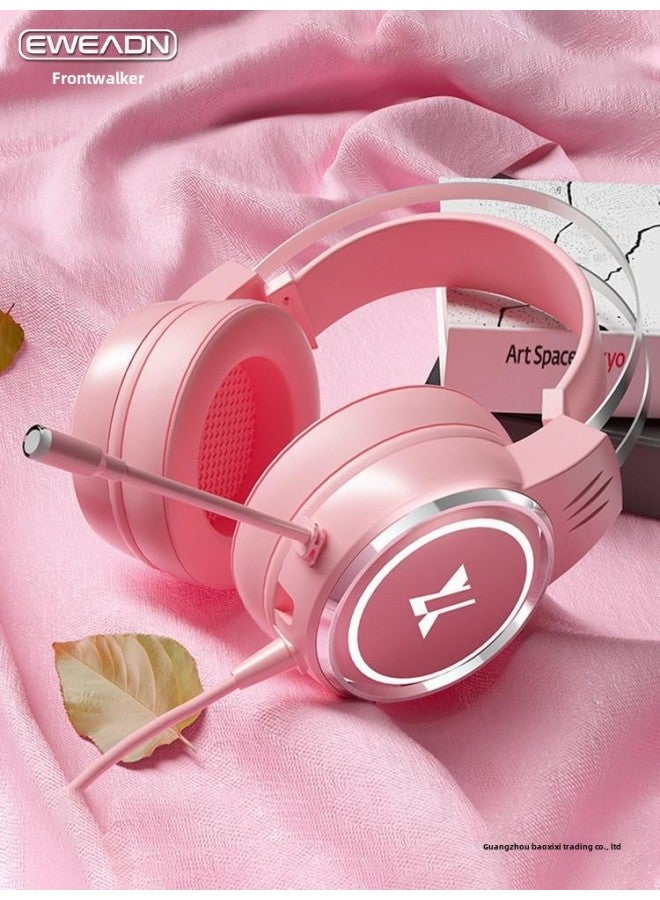 Forerunner Computer Headset Wired Girls' Game With Mac Laptop Desktop Headset Microphone Pink-Color:Official Standard Configuration - Technological Black Upgrade [mobile Phone/notebook/desktop]  - Image 4